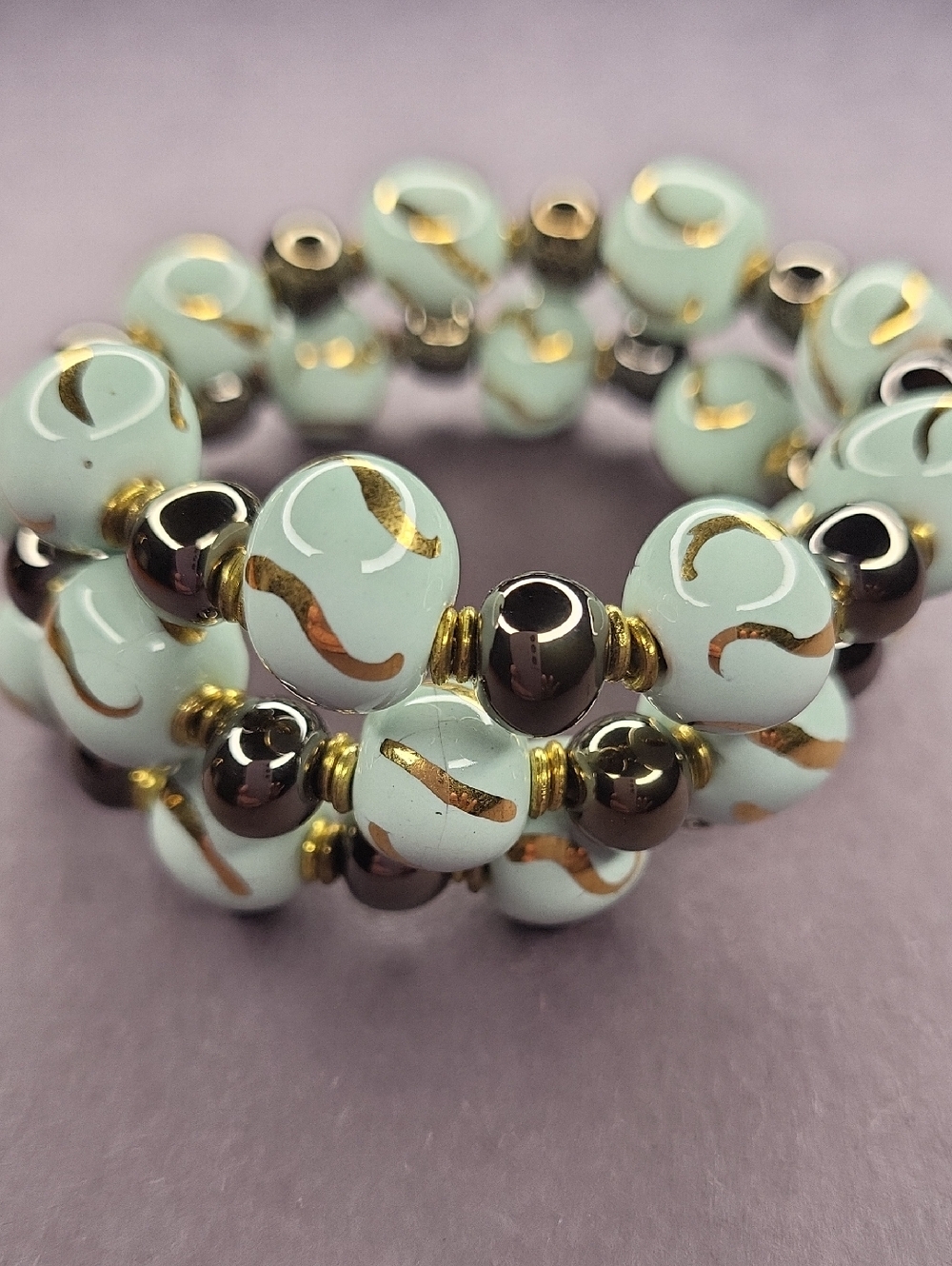 Mint Green and Gold Beaded Wrap Bracelet